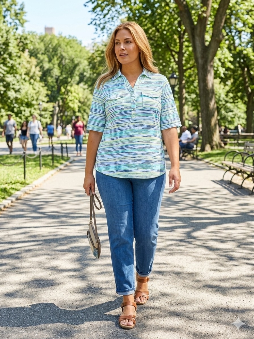 Cathy Daniels Multicolor Stripe Short-Sleeve Polo Blouse